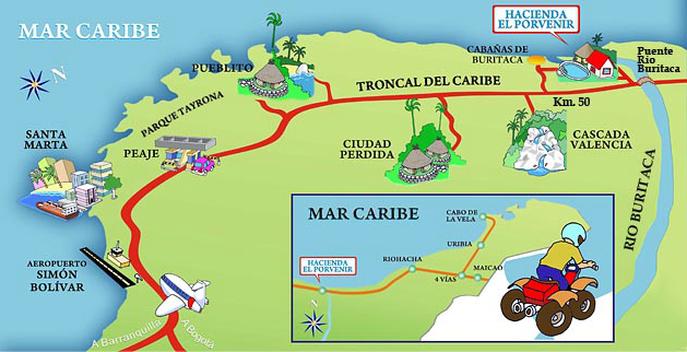 Mapa de como llegar al Parque Tayrona